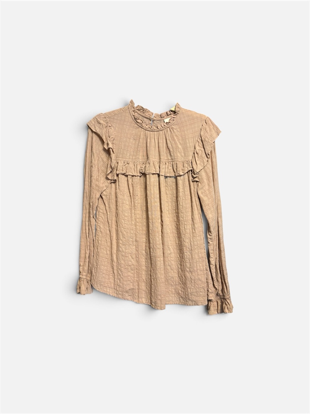 Womens Ruffle Yoke Long-Sleeve Blouse - Beige